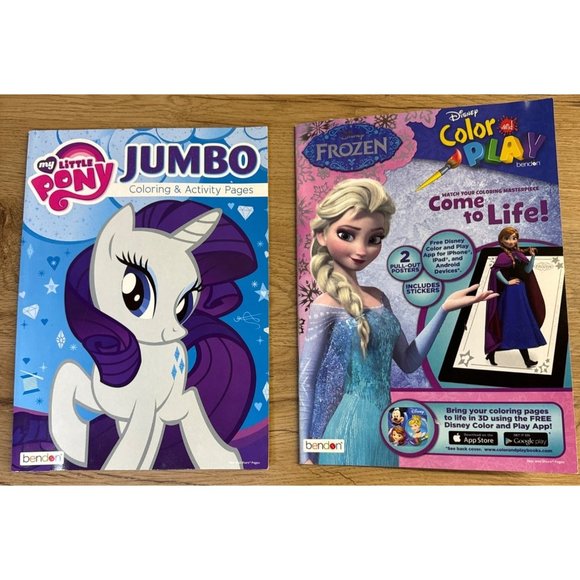 Disney Frozen & My Little Pony Coloring Book w/ 2 Posters Stickers & Free Color - Picture 1 of 5
